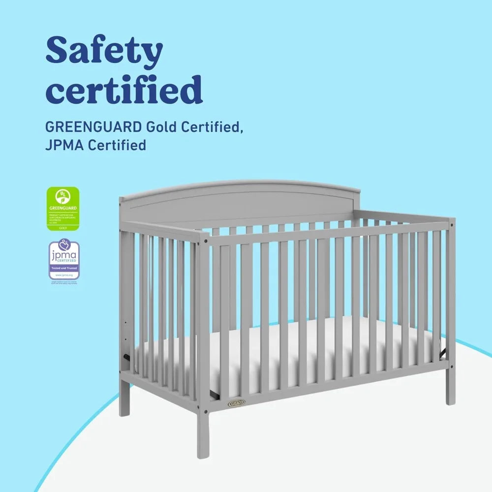 5-in-1 Convertible Crib (Pebble Gray) – Gold Certified, Converts from Baby Crib to Toddler Bed, Daybed and Full