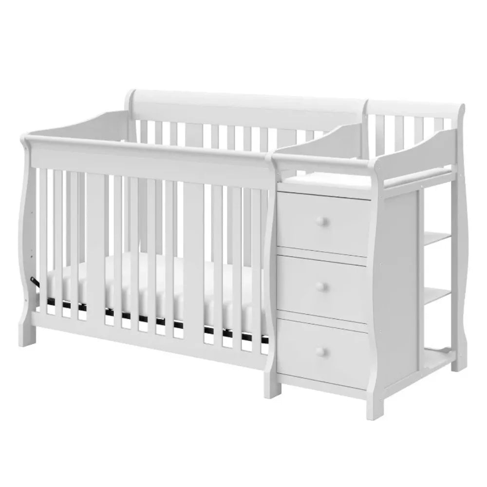 Furniture.White,5 in 1 Convertible Crib and Changer,Changing-Table Combo with Drawer,Converts to Toddler Bed&Full Bed,Adjustable