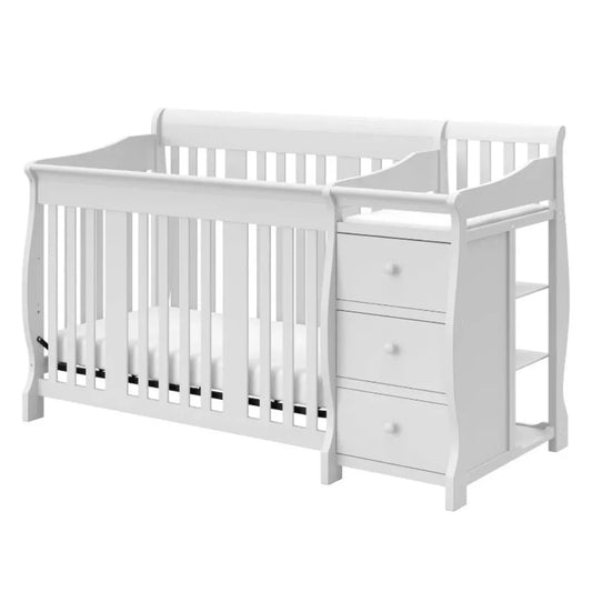 Furniture.White,5 in 1 Convertible Crib and Changer,Changing-Table Combo with Drawer,Converts to Toddler Bed&Full Bed,Adjustable