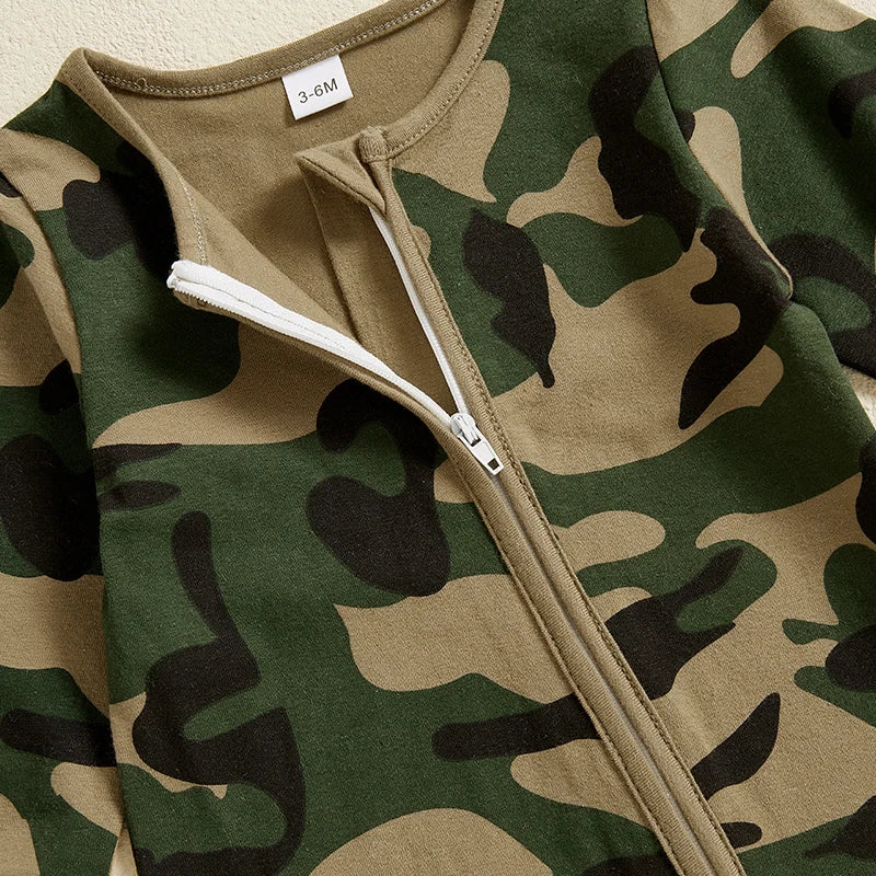 2024-11-21  0-6M Baby Boys Footies Rompers Camouflage Round Neck Long Sleeve Infant Clothes Jumpsuits with Hat