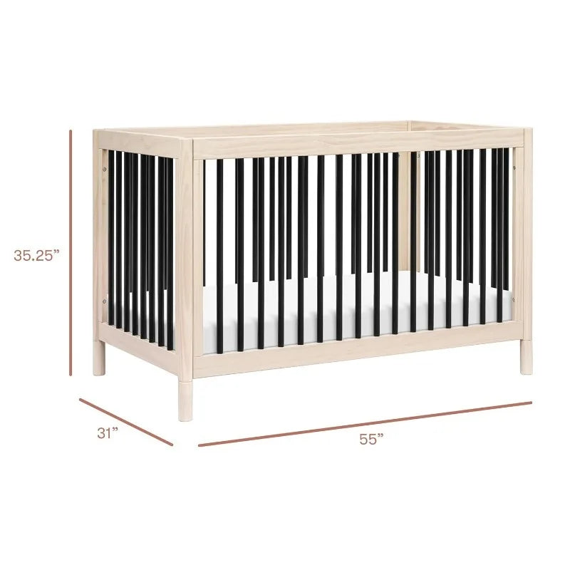 Gelato 4-in-1 Convertible Crib with Toddler Bed Conversion in Washed Natural and Black, Greenguard Gold Certified