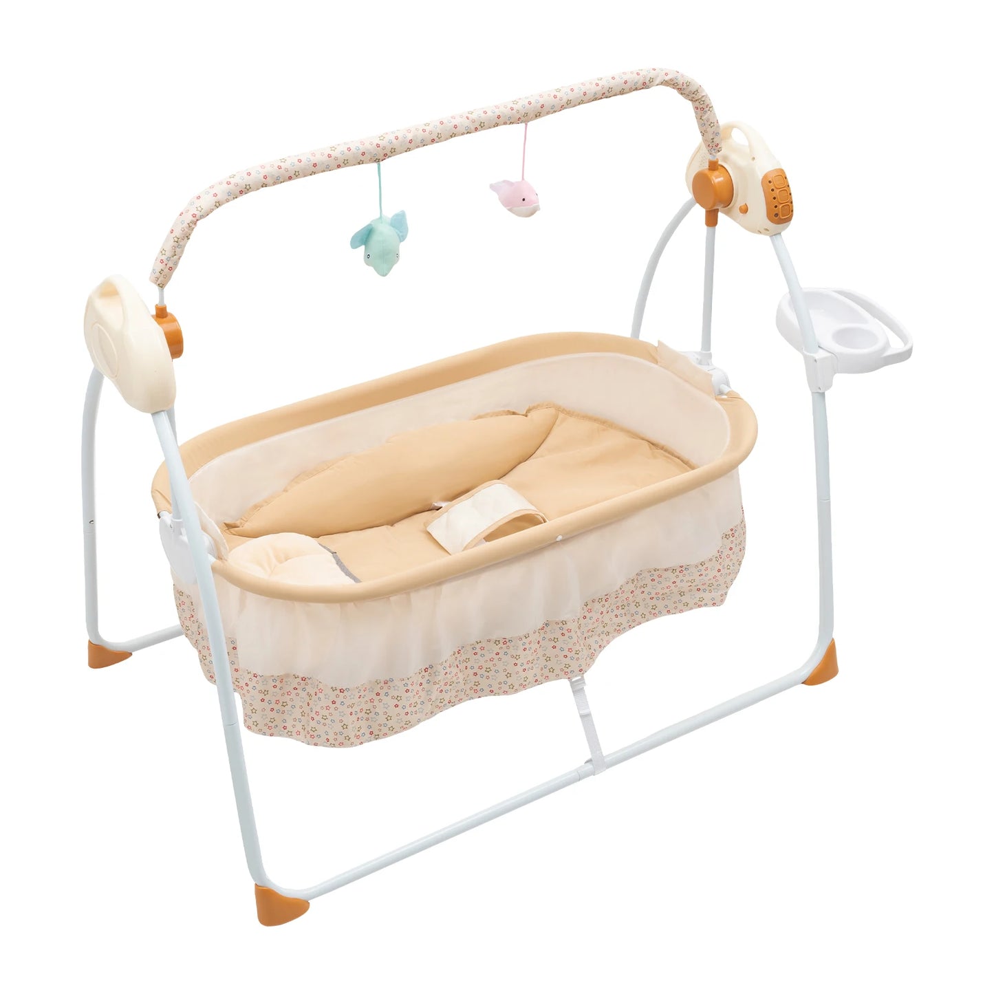 Electric Baby Crib Cradle, 0-18 MonthsInfant Bed Auto Swing with Remote Control/Music 25KG Capacity Foldable Baby Bassinet Khaki