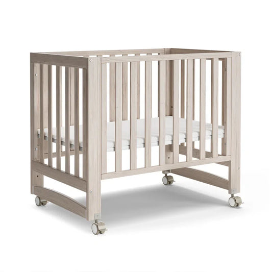 6-in-1 Portable Convertible Mini Crib With Mattress & Removable Wheels, 100% New Zealand Wood Growing Bed, Washed Natural
