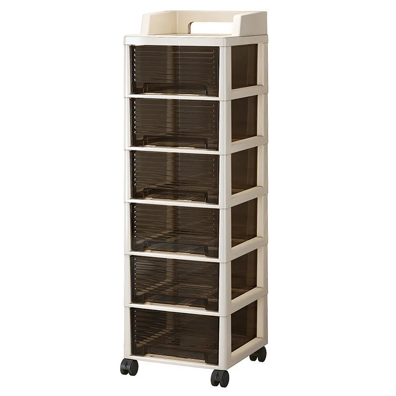 New Bedroom Dustproof Cosmetic Cart Standable Der pe Storage Cabinet Mobile with Wheels Organizer for Nursery