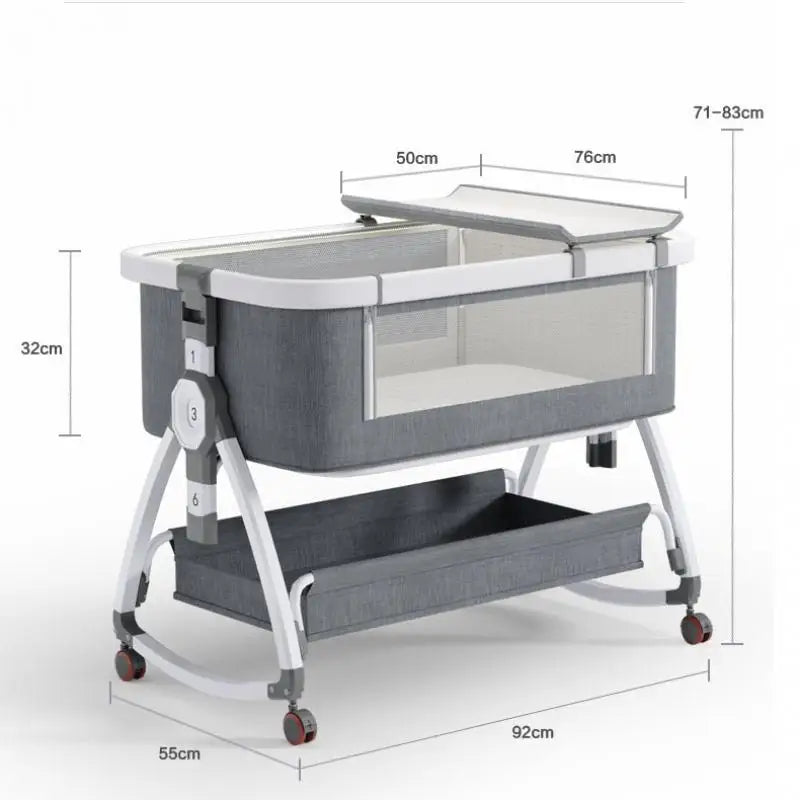 High Carbon Steel Aluminium Alloy Foldable Baby Crib With Rollers Movable With Diapers Toys Storage Tray Baby Sleep Comfort Bed