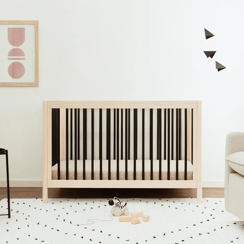Gelato 4-in-1 Convertible Crib with Toddler Bed Conversion in Washed Natural and Black, Greenguard Gold Certified