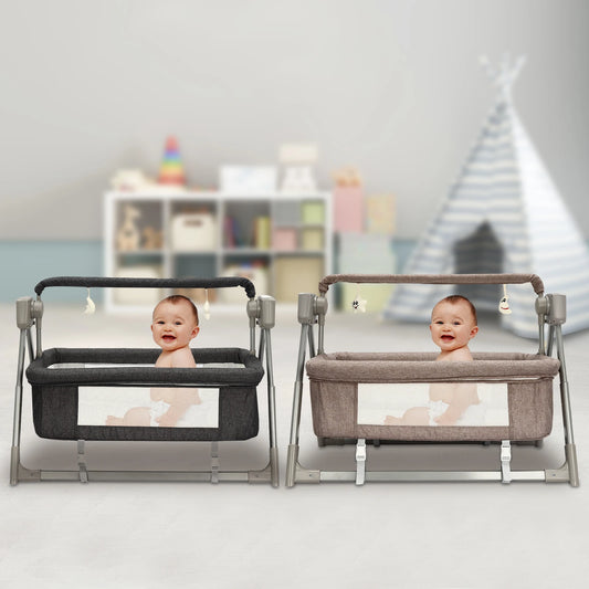 5 Gears Electric Cradle Baby Swing Bed,  Baby Bassinet, Automatic Rocking Recliner Crib Basket Dark Gray/Khaki)
