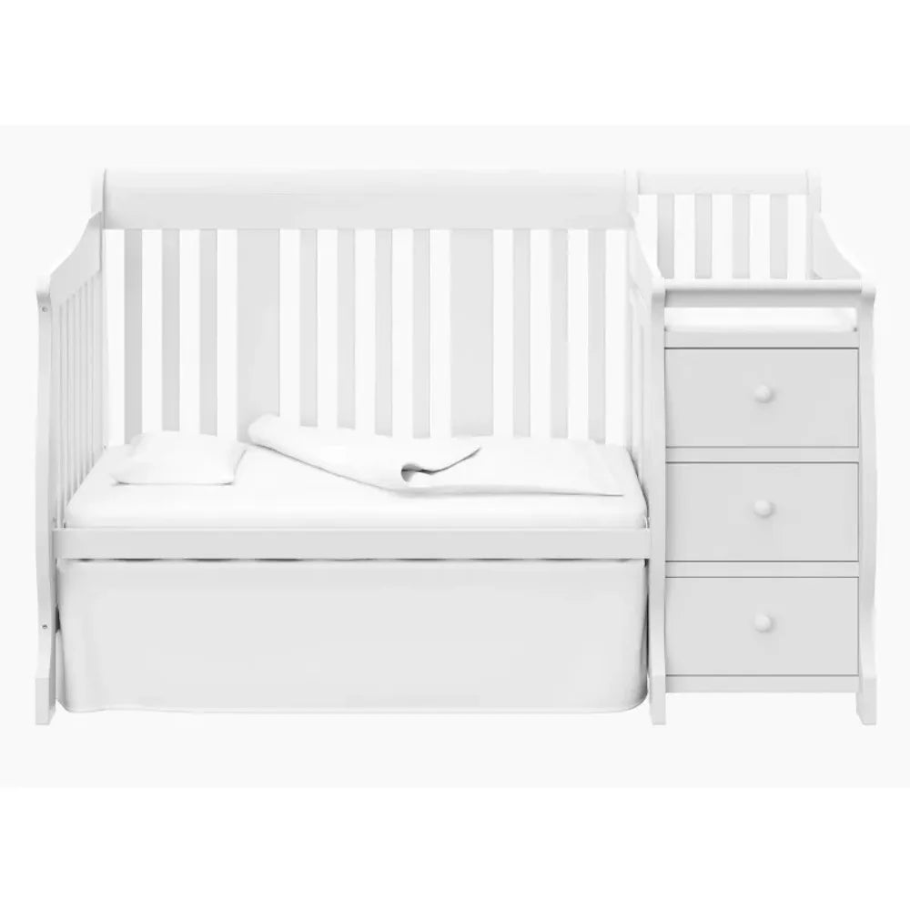 Furniture.White,5 in 1 Convertible Crib and Changer,Changing-Table Combo with Drawer,Converts to Toddler Bed&Full Bed,Adjustable