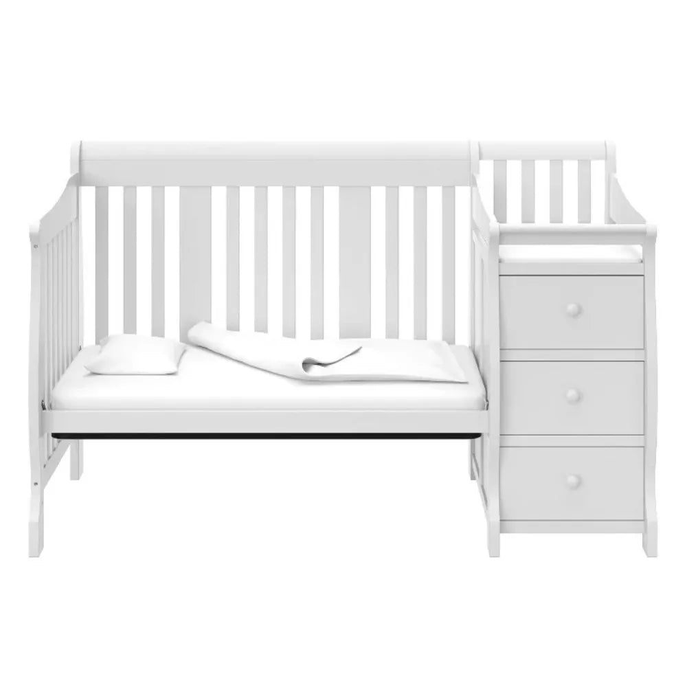 Furniture.White,5 in 1 Convertible Crib and Changer,Changing-Table Combo with Drawer,Converts to Toddler Bed&Full Bed,Adjustable