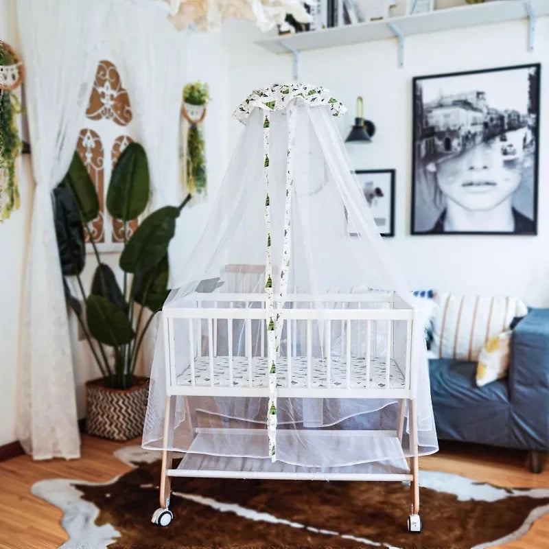 Wooden Bedside Bassinet Sleeper,Safe & Stylish Baby Crib Bassinet with Locking Wheels,Mosquito Net,Large Storage Basket