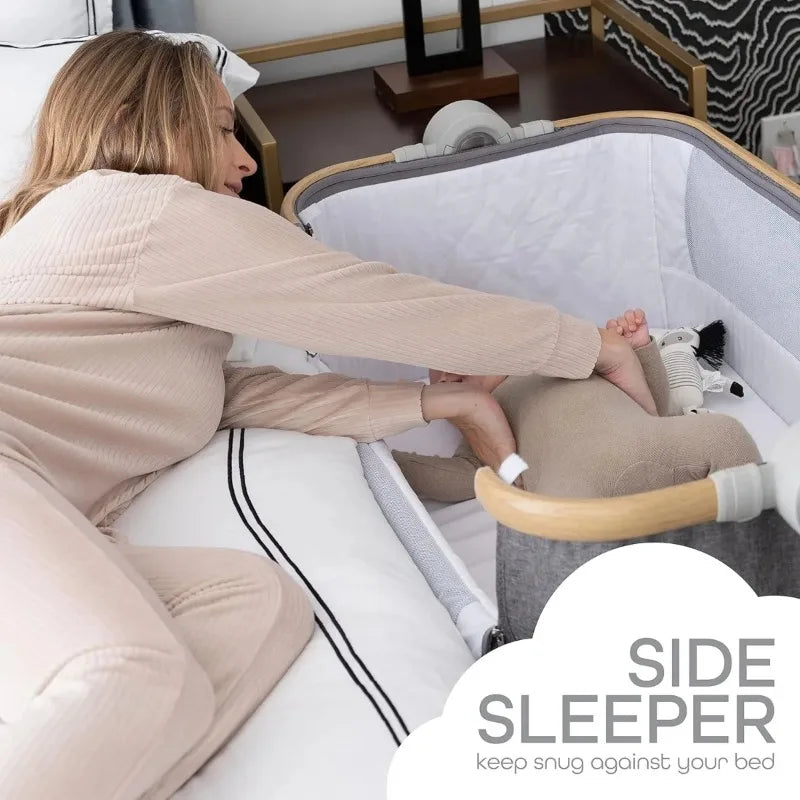 Bedside Baby Bassinet, Easy Fold Sleeper with Storage & Mattress, Portable Crib for Newborn