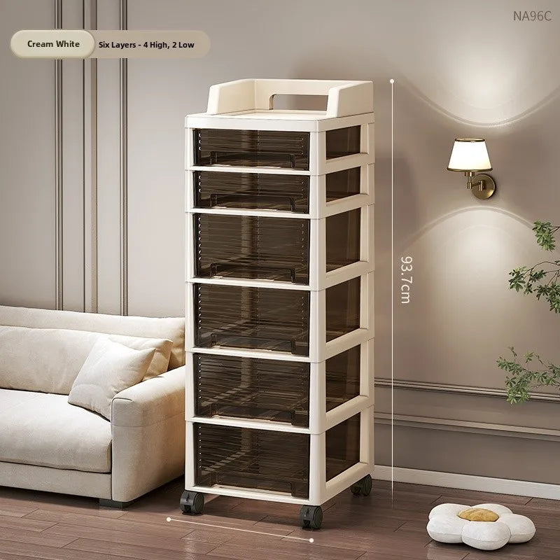 New Bedroom Dustproof Cosmetic Cart Standable Der pe Storage Cabinet Mobile with Wheels Organizer for Nursery