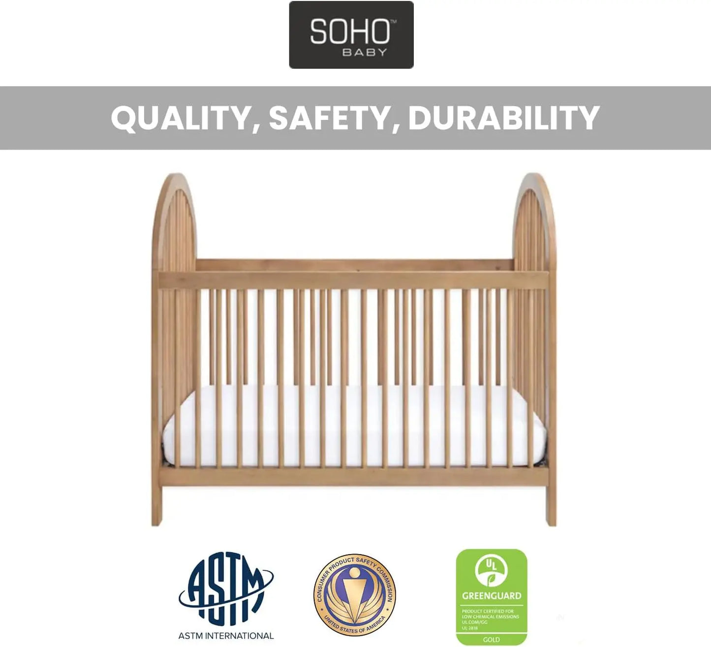 3-in-1 Island Crib, Honey Wood,PREMIUM QUALITY & CRAFTSMANSHIP: Made from solid woods and wood veneers