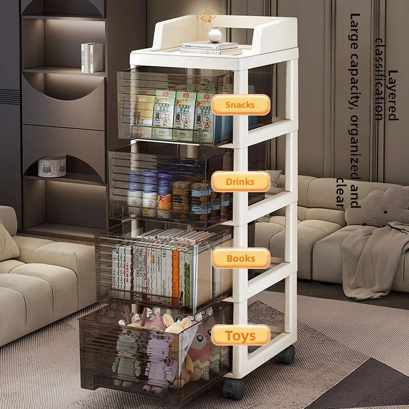 New Bedroom Dustproof Cosmetic Cart Standable Der pe Storage Cabinet Mobile with Wheels Organizer for Nursery