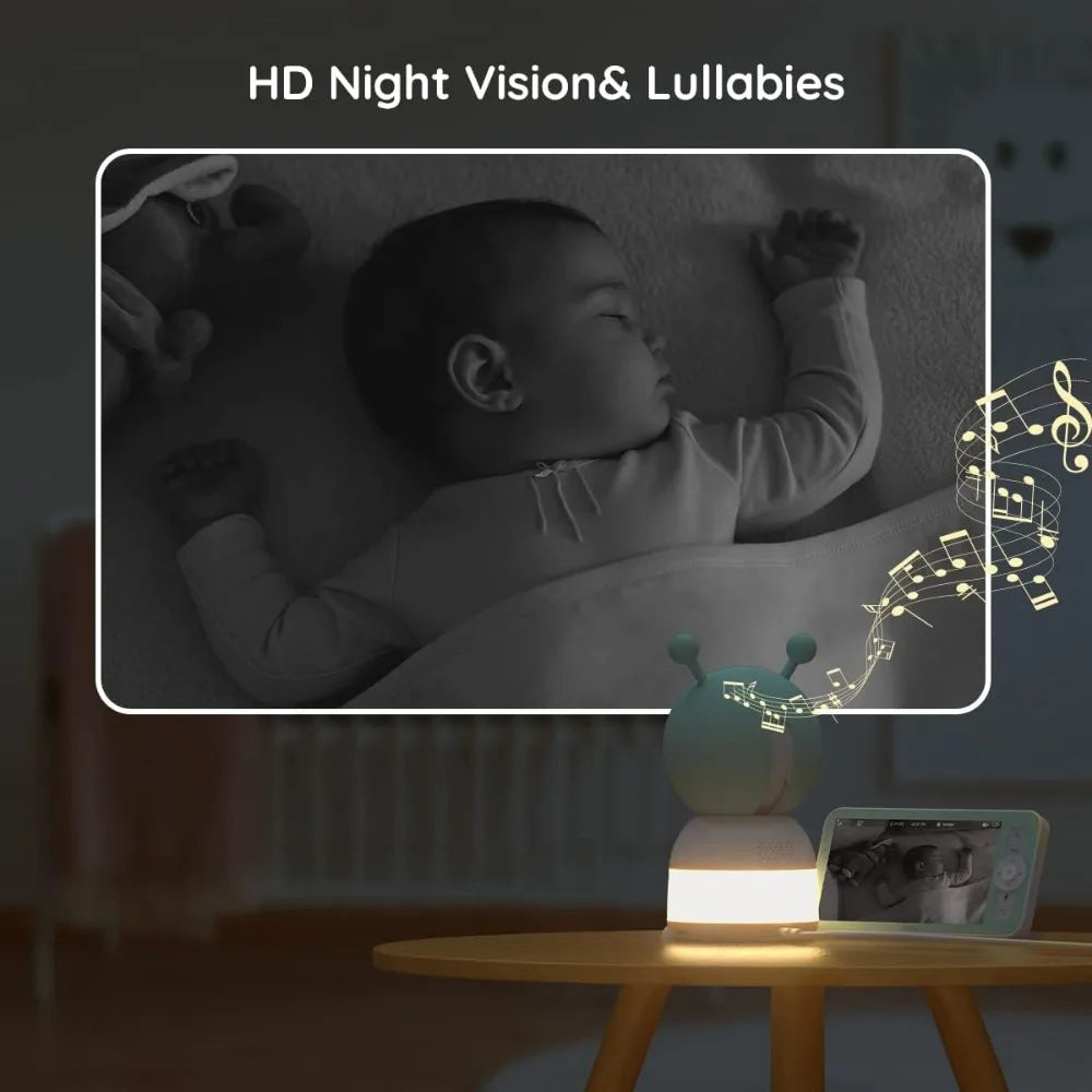 2K Split-Screen 5 Inch Wi-Fi Baby Monitor With 2 Cameras, Colorful Night Light, AI Motion & Sound & Humidity & Temp Detection,