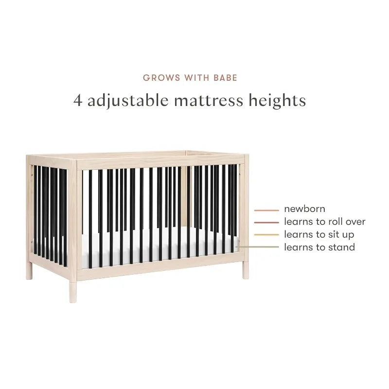 Gelato 4-in-1 Convertible Crib with Toddler Bed Conversion in Washed Natural and Black, Greenguard Gold Certified