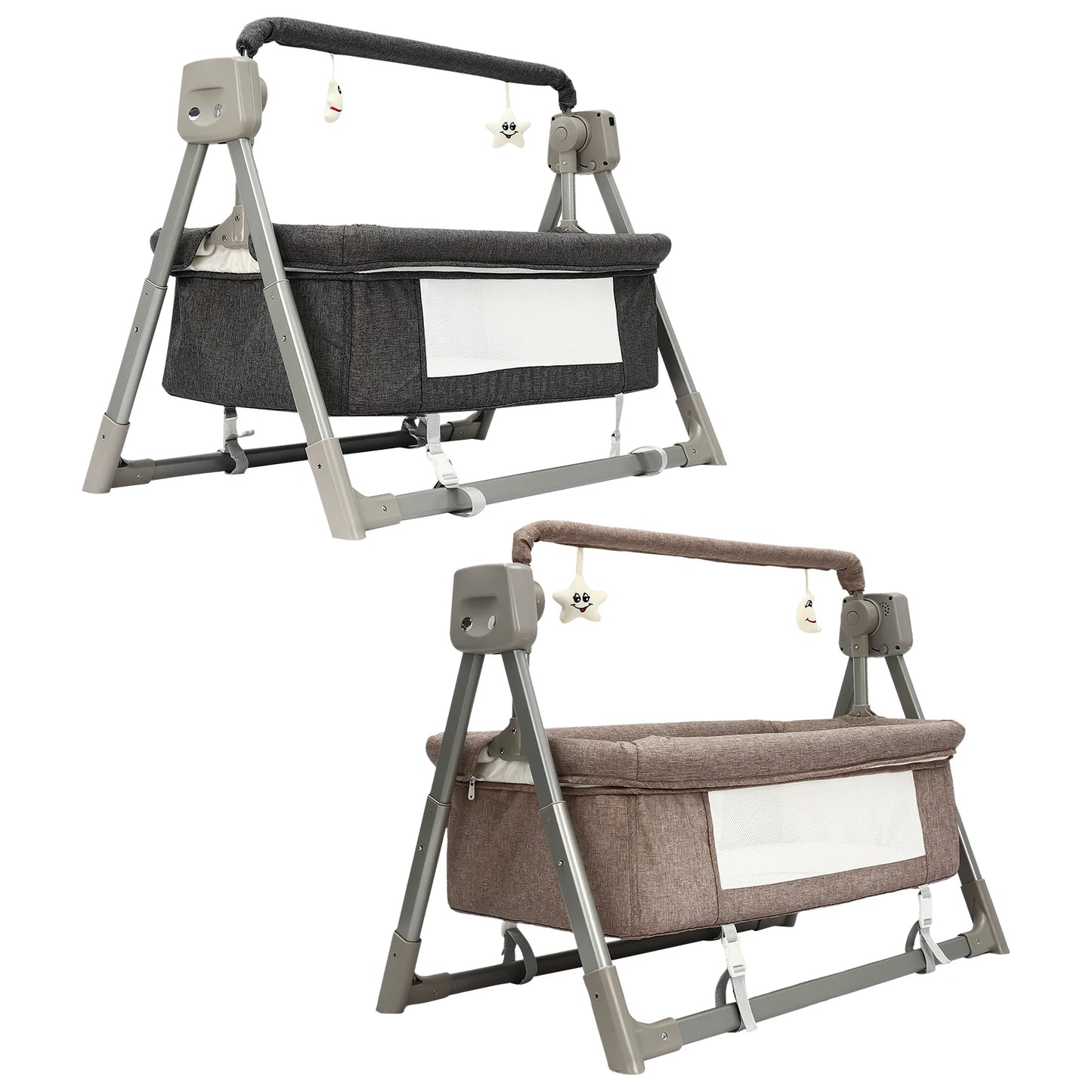 5 Gears Electric Cradle Baby Swing Bed,  Baby Bassinet, Automatic Rocking Recliner Crib Basket Dark Gray/Khaki)