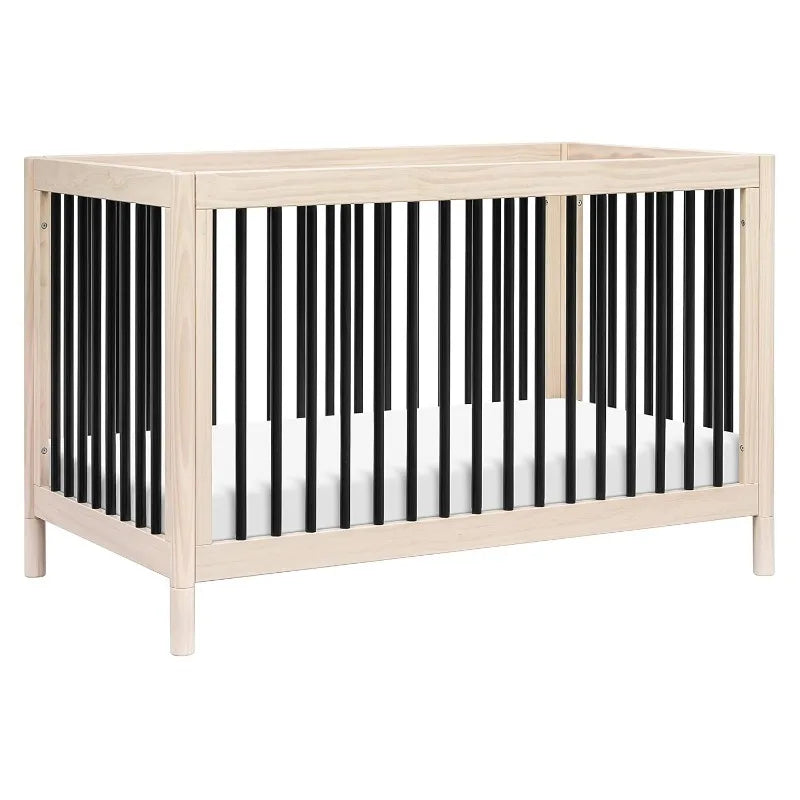 Gelato 4-in-1 Convertible Crib with Toddler Bed Conversion in Washed Natural and Black, Greenguard Gold Certified