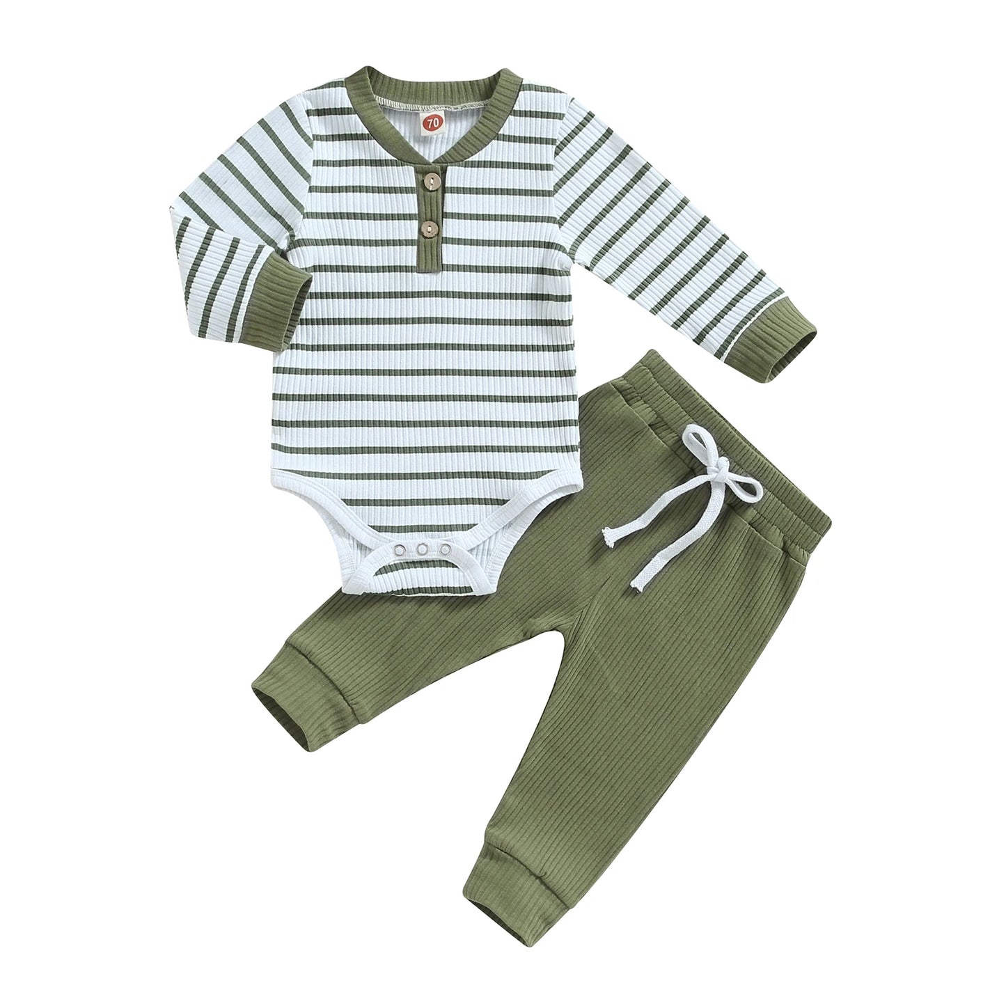 Autumn Infant Baby Boy Fall Outfits Long Sleeve Striped Print Romper + Pants Set Warm Clothes