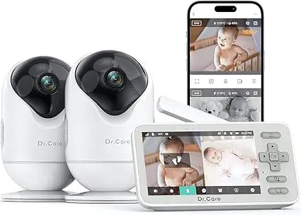 VistaView Lite Smart WiFi Baby Monitor with 2 Cameras- 4” 720P Split Screen & 1080P Camera App Control, Motion Alerts, Night Vis