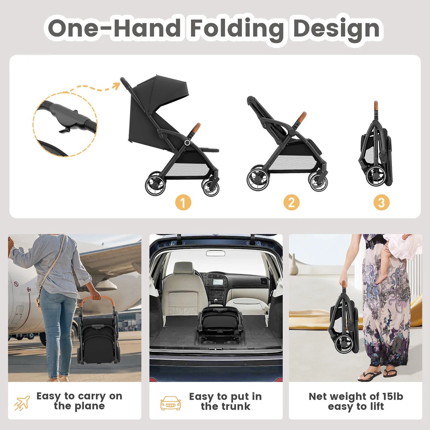 Standard Stroller  Seat, Foldable Portable Newborn Stroller ,Luxury Baby Carriage Suit Baby,Toddlers,360°Swivel Seat