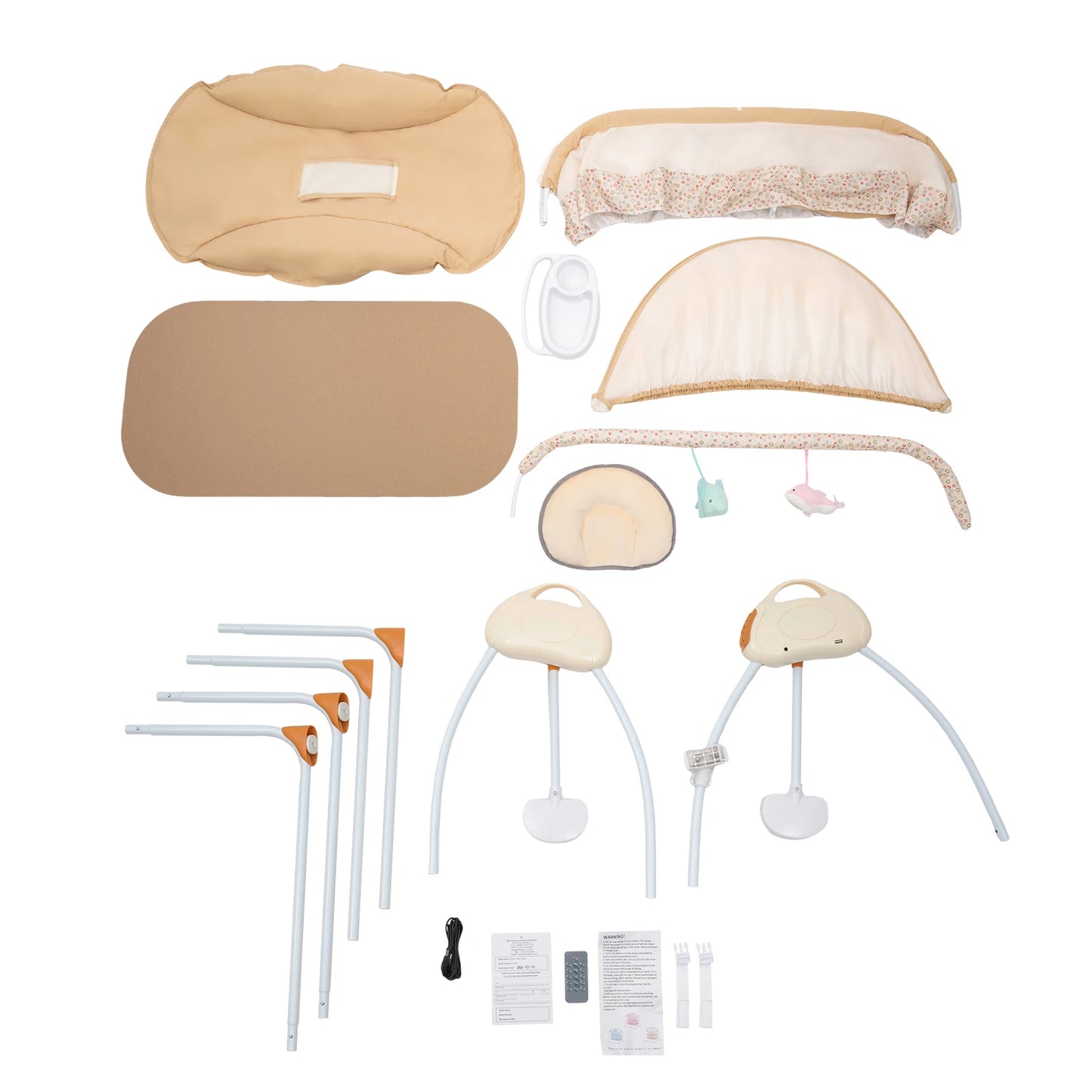 Electric Baby Crib Cradle, 0-18 MonthsInfant Bed Auto Swing with Remote Control/Music 25KG Capacity Foldable Baby Bassinet Khaki