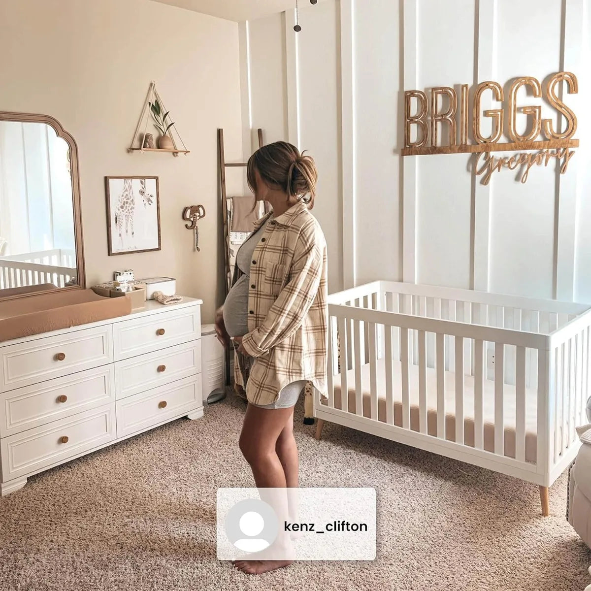 Bianca White 4-in-1 Convertible Crib, Adjustable Baby Bed with Natural Wood Legs