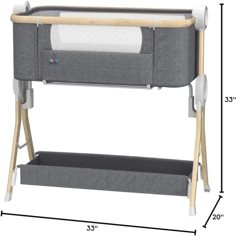 Bedside Baby Bassinet, Easy Fold Sleeper with Storage & Mattress, Portable Crib for Newborn