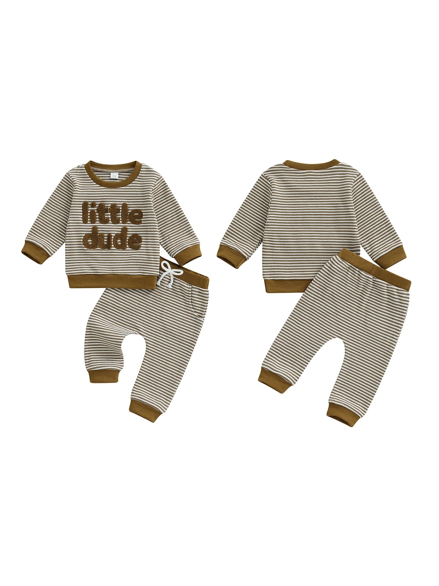 Adorable Infant Boys 2-Piece Set Stylish Striped Pullover with Embroidered Letters and Matching Pants for Autumn