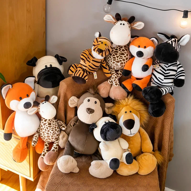 25CM Kawaii Jungle Animal Plush Toys Forest Animal Plush Dog Zebra Elephant Lion Fox Giraffe Children's Toys Doll Birthday Gift