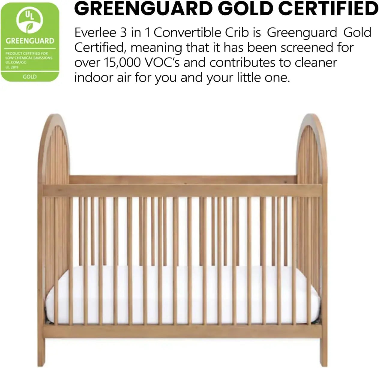 3-in-1 Island Crib, Honey Wood，PREMIUM QUALITY & CRAFTSMANSHIP: Made from solid woods and wood veneers