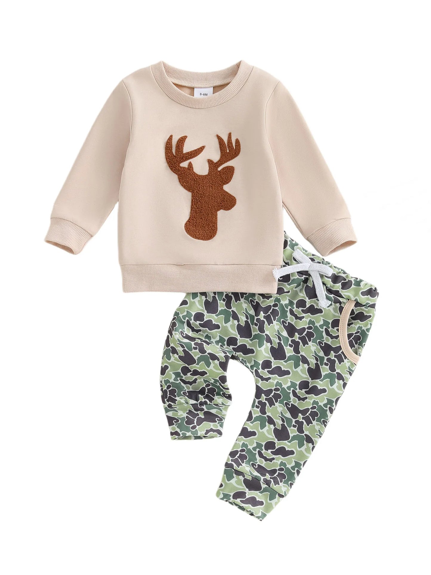 Toddler Boy Winter Outfit Reindeer Print Hoodie and Camo Joggers Set for Baby Boys Long Sleeve Sweatshirt and Pants