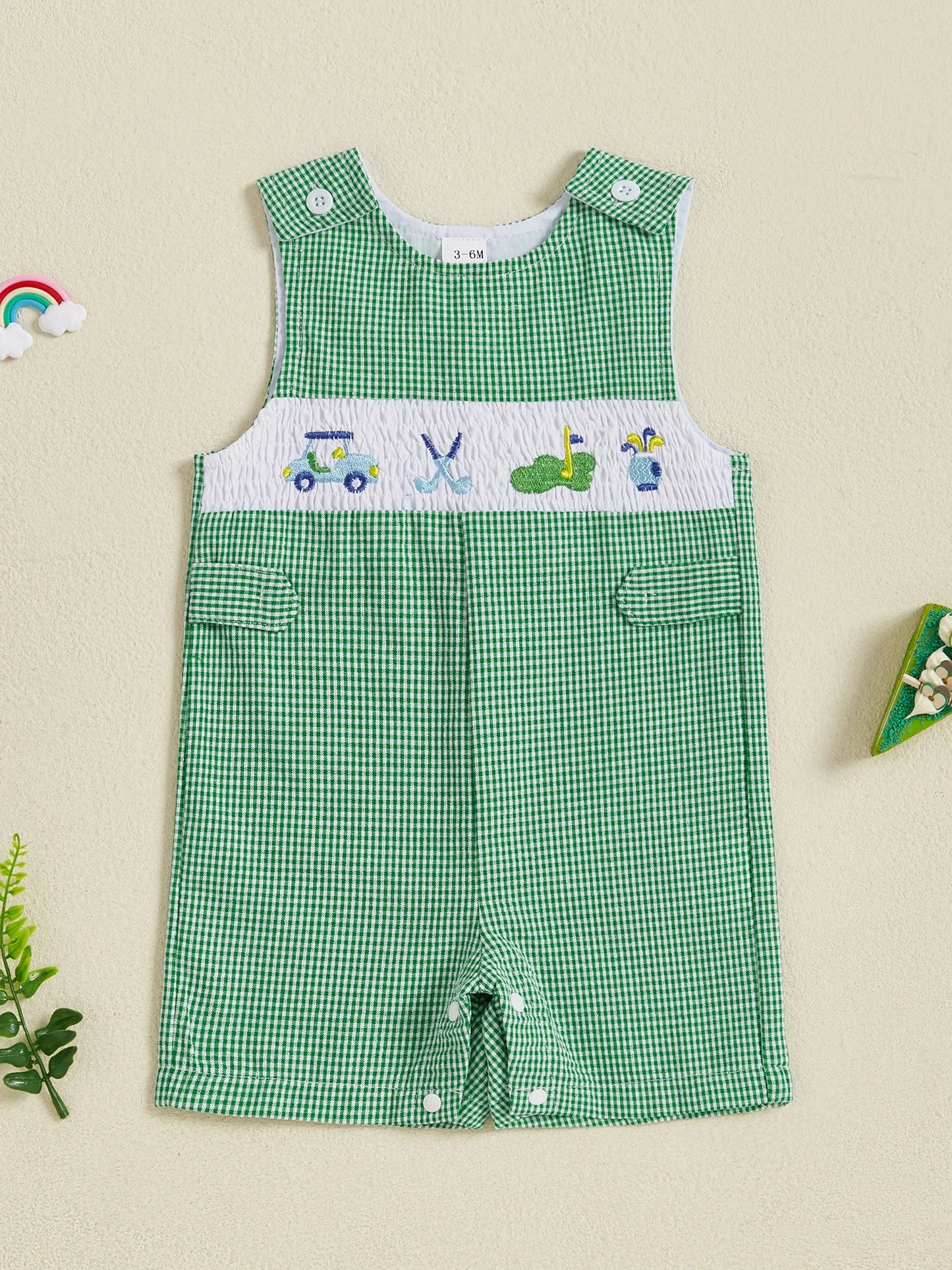 Infant Boy Summer Romper Sleeveless Round Neck Golf Embroidery Jumpsuit Toddler Playsuit Outfit for Newborns