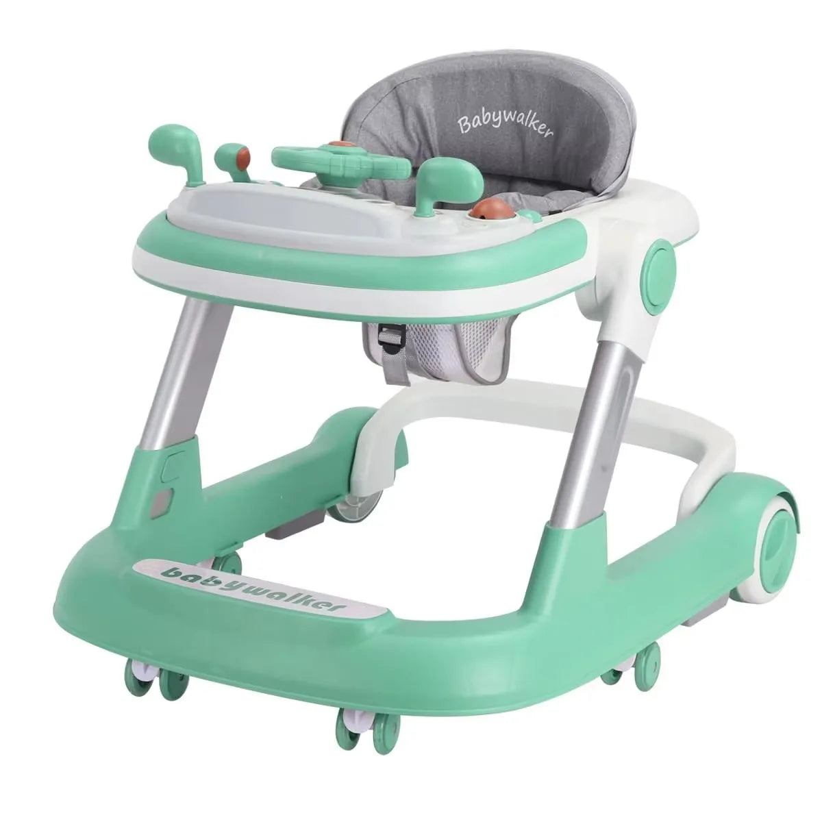 Foldable Activity Walker, Toddler Baby Push Walker with Removable Feeding Tray & Music Tray(Without Battery), 2 in 1 Baby Walker