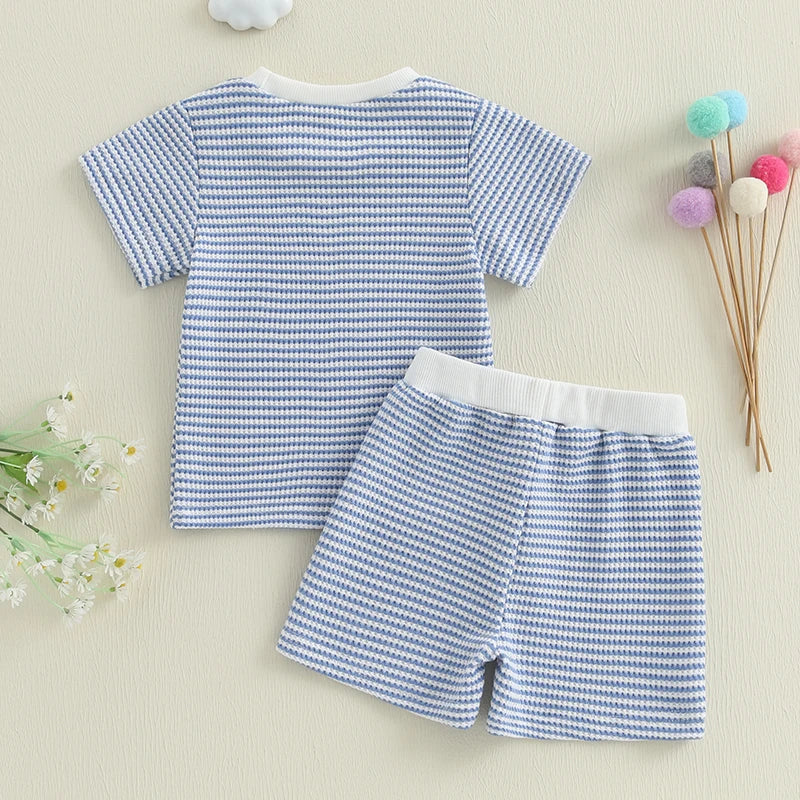 Adorable Infant Summer Ensemble Striped Tee with Elastic Waist Shorts - Cute 2 Piece Set for Your Little One