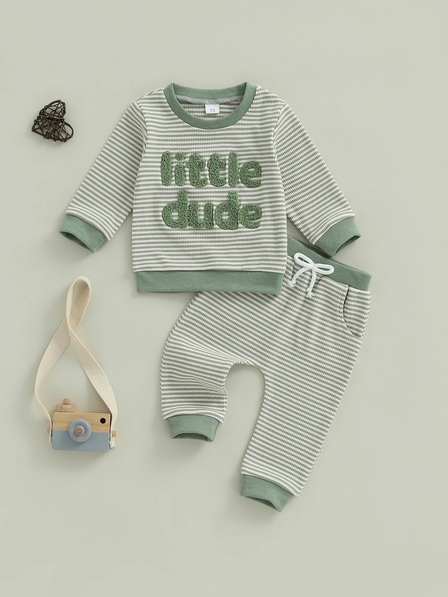 Adorable Infant Boys 2-Piece Set Stylish Striped Pullover with Embroidered Letters and Matching Pants for Autumn