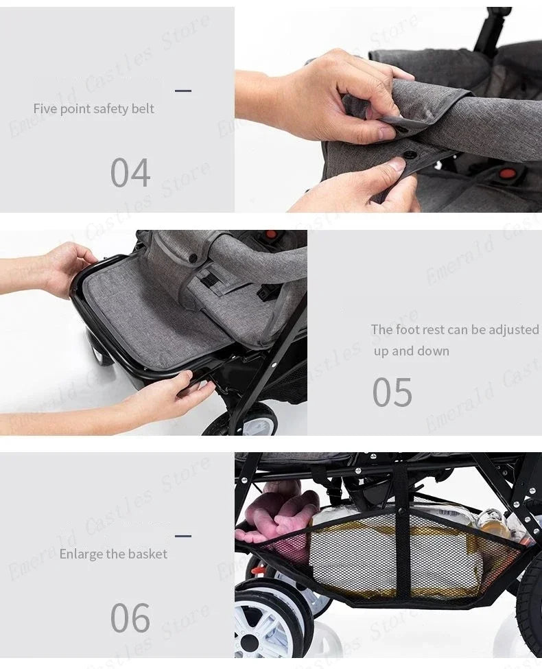 Twin strollers kids two seats strollers foldable carriage Double baby stroller Front and rear seats