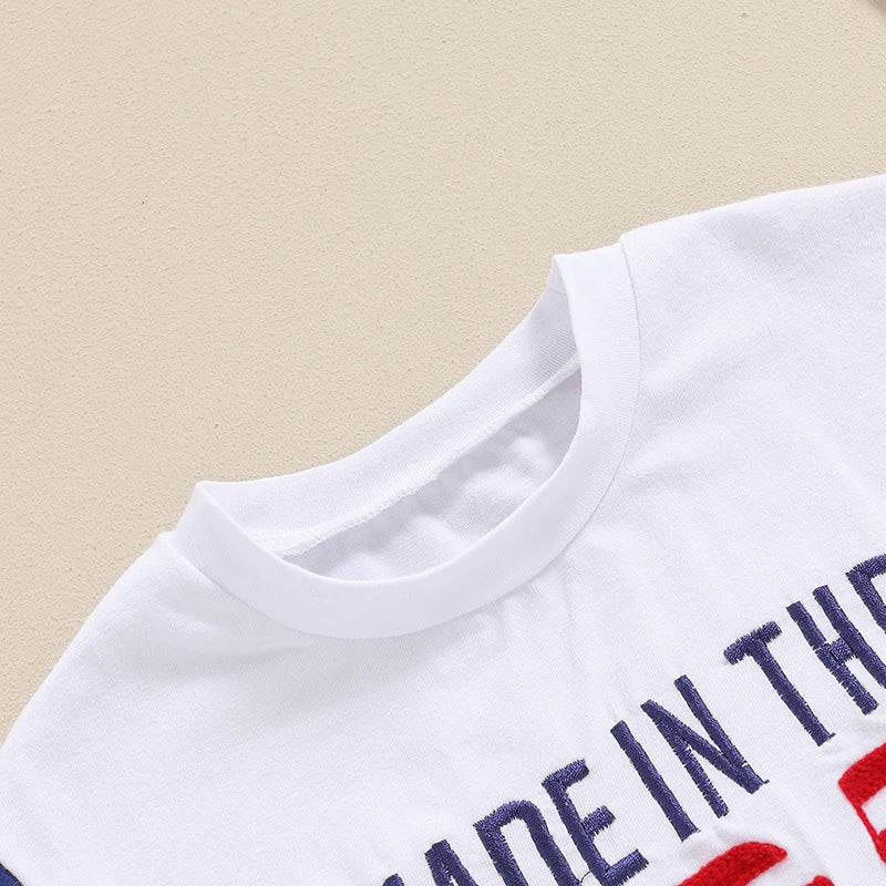 Baby Boy and Girl Romper Casual Letter Embroidery Striped Short Sleeve 4th of July Jumpsuit Toddler Summer Clothes