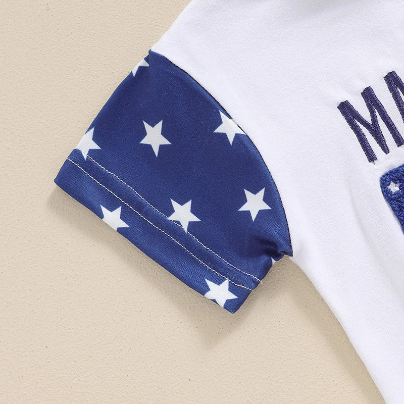 Baby Boy and Girl Romper Casual Letter Embroidery Striped Short Sleeve 4th of July Jumpsuit Toddler Summer Clothes