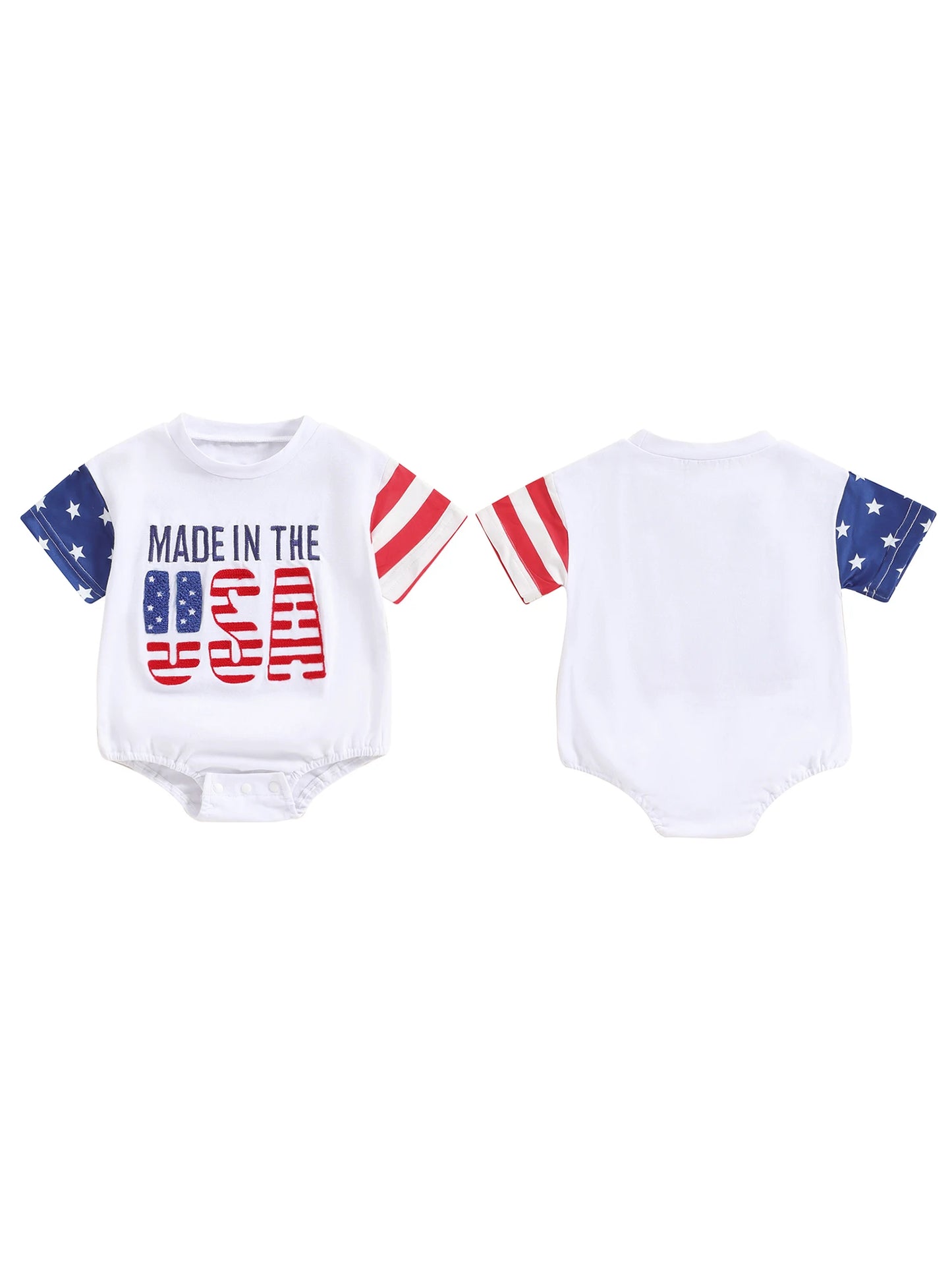 Baby Boy and Girl Romper Casual Letter Embroidery Striped Short Sleeve 4th of July Jumpsuit Toddler Summer Clothes