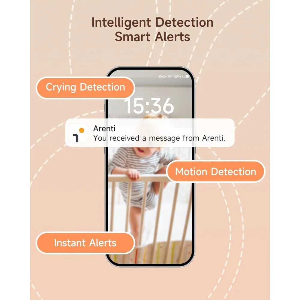 Baby Monitor with 2 Cameras, 2K Smart Baby Camera with 5'' Upgraded Wireless Display, Super Night Vision, Breathing Light, Lull