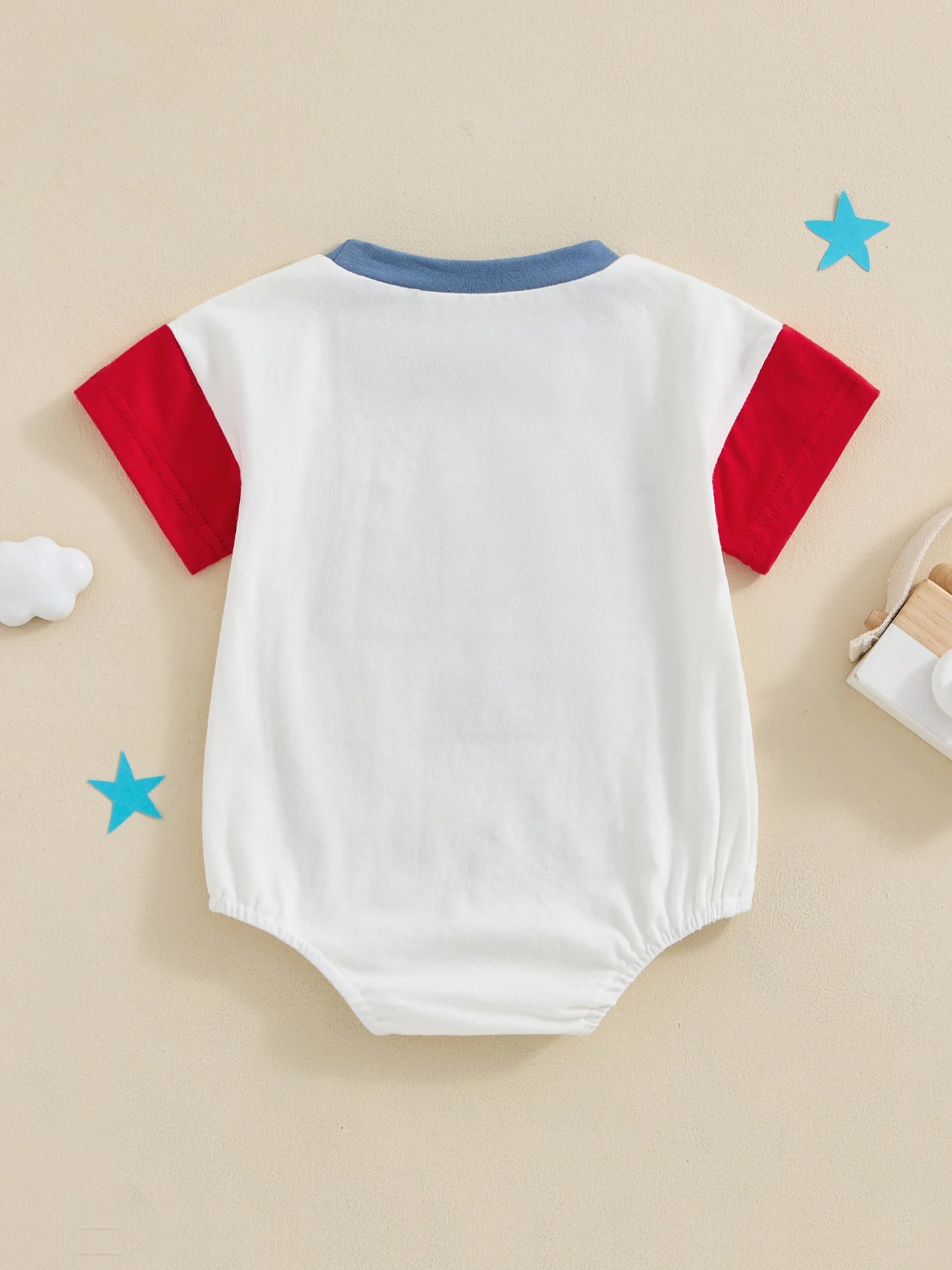 Baby 4th of July Romper Short Sleeve Round Neck Letter Flag Embroidery Bodysuit Infant Playsuit