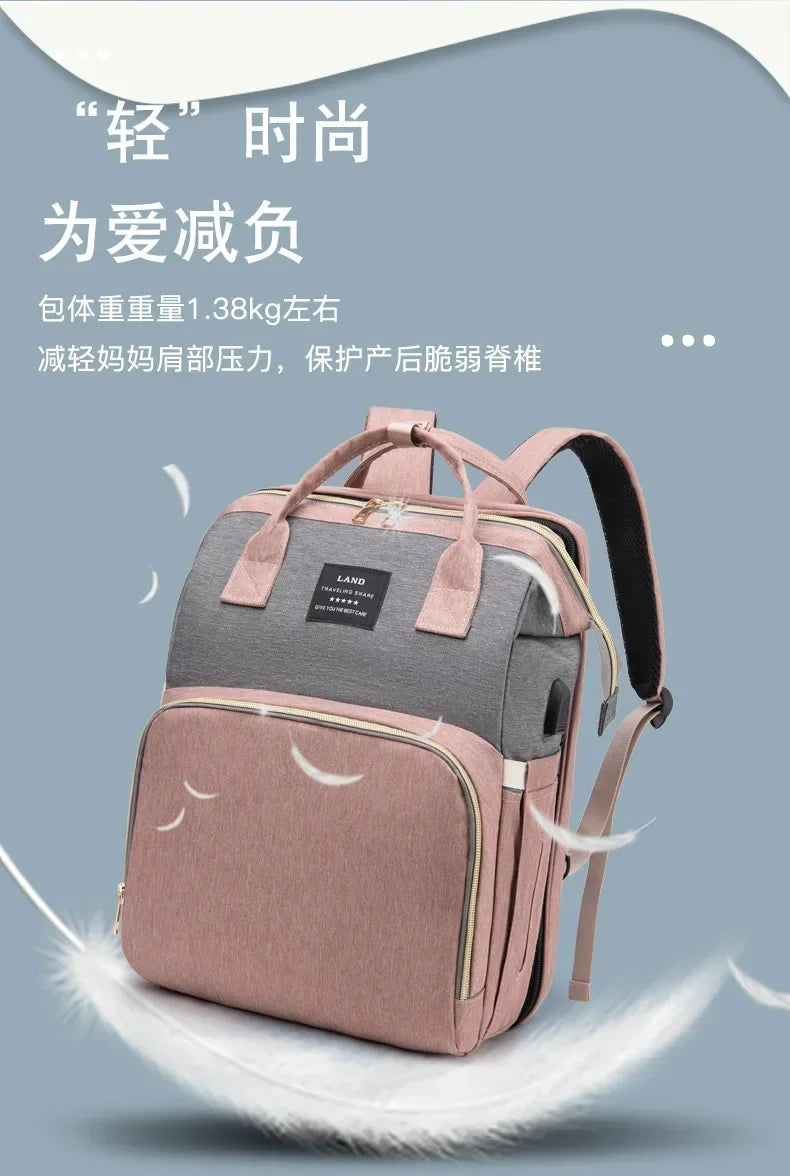 Mommy Bag Lightweight Portable Folding Crib Bed Large-capacity Travel Maternity Bags Baby Backpack Female Mommy Outting Bag Gift