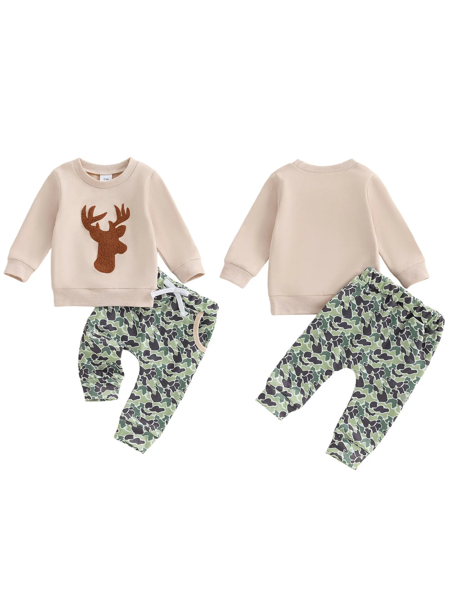 Toddler Boy Winter Outfit Reindeer Print Hoodie and Camo Joggers Set for Baby Boys Long Sleeve Sweatshirt and Pants