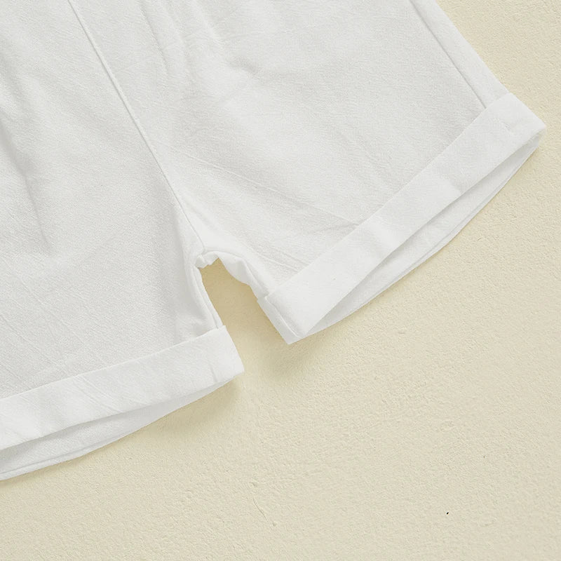 Toddler Boy Casual Summer Outfit Set with Striped Half Button-up Top and Solid Shorts for a Stylish Look