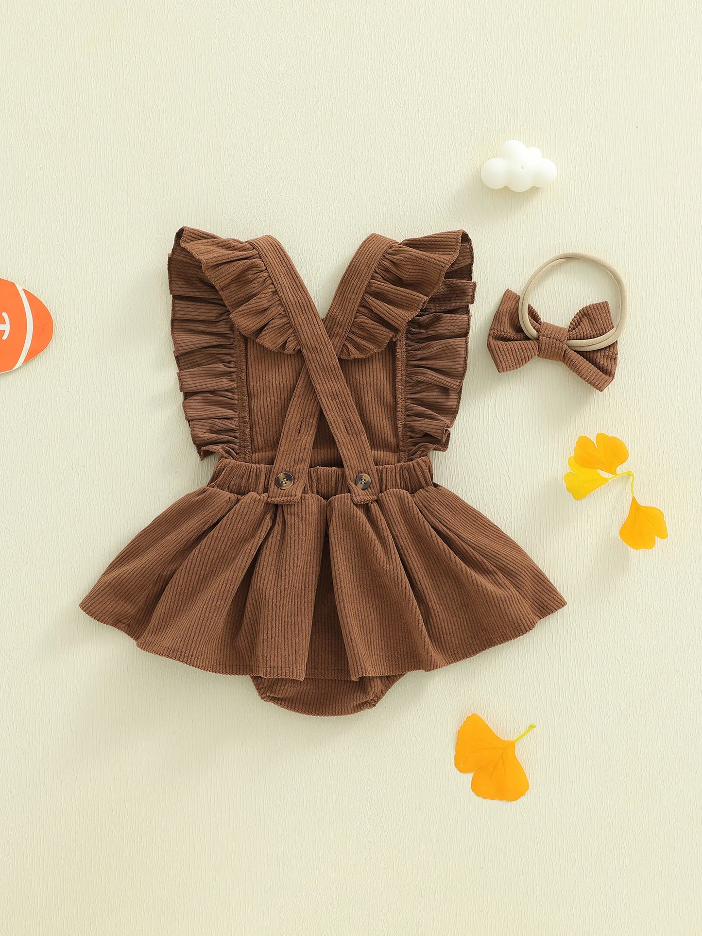 Adorable Baby Girl Romper Dress Set with Sweetheart Neckline and Matching Bow Headband for a Stylish Look