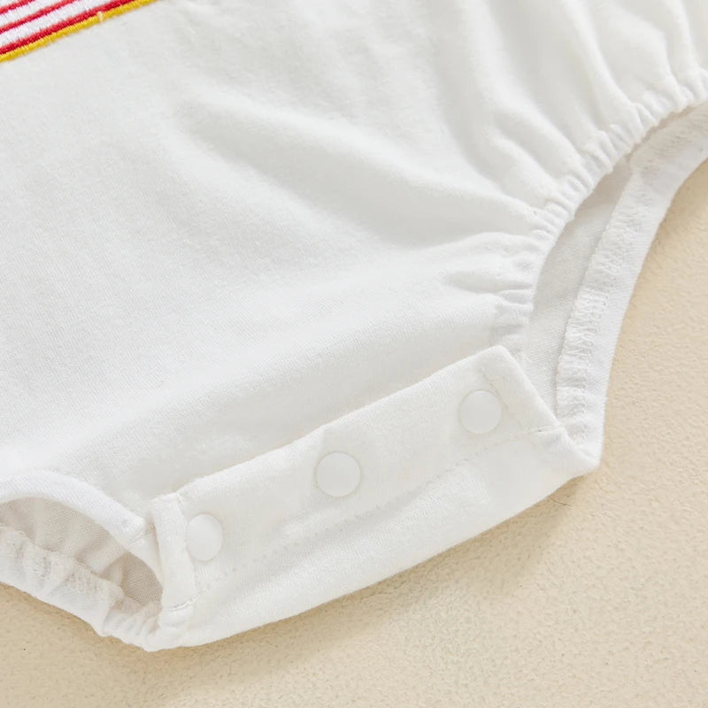Baby 4th of July Romper Short Sleeve Round Neck Letter Flag Embroidery Bodysuit Infant Playsuit