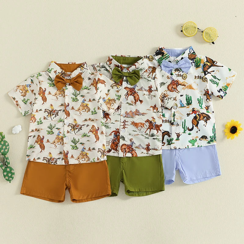 Adorable Baby Boy Cowboy Style Outfit with Plaid Shirt and Denim Shorts for Western Themed Events and Parties