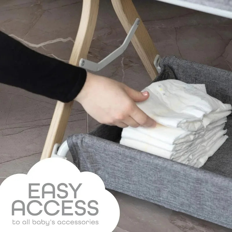 Bedside Baby Bassinet, Easy Fold Sleeper with Storage & Mattress, Portable Crib for Newborn