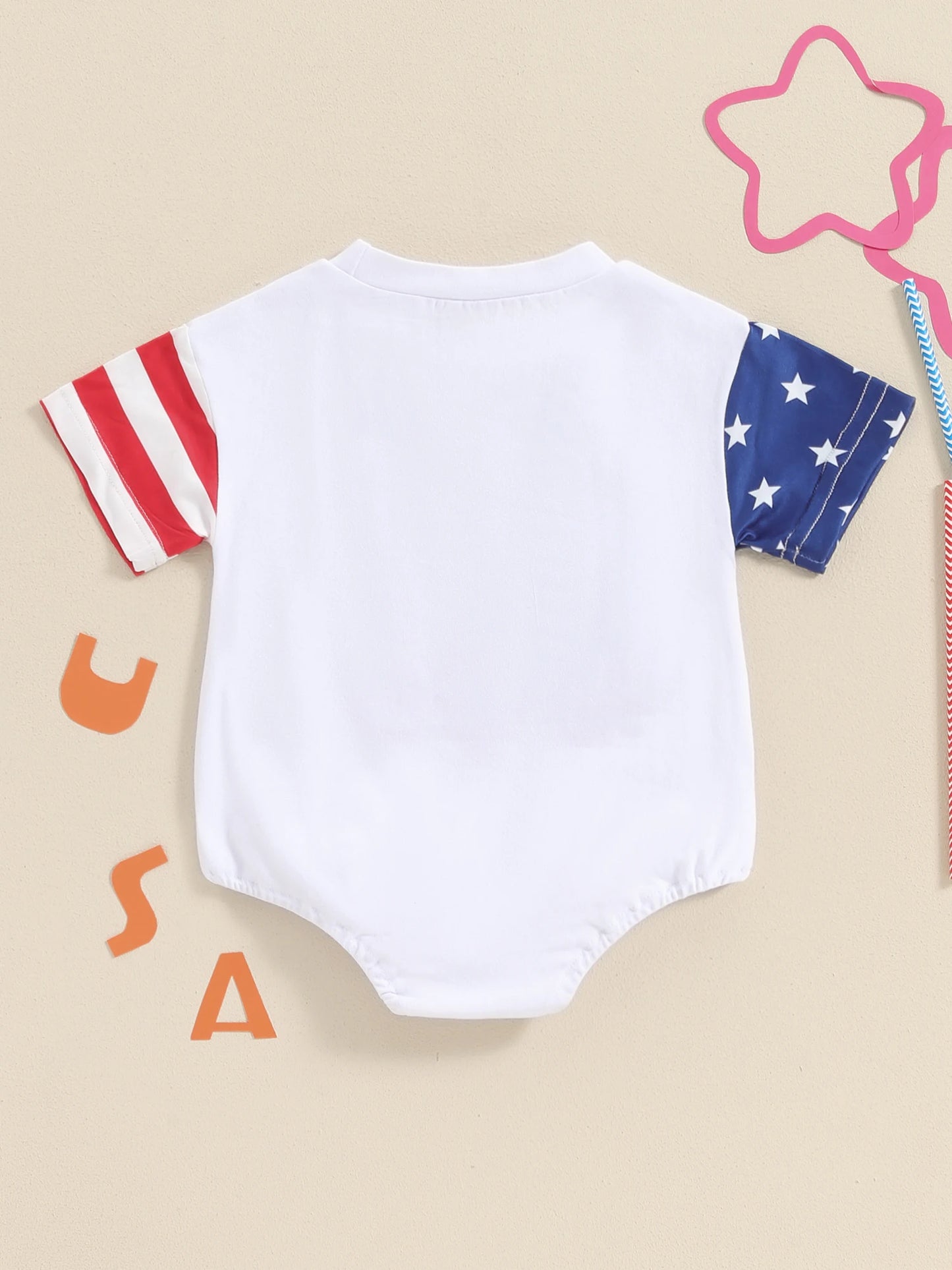 Baby Boy and Girl Romper Casual Letter Embroidery Striped Short Sleeve 4th of July Jumpsuit Toddler Summer Clothes